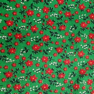 Green Cotton Fabric with Red Flowers-11 inches by 42 inches Wide